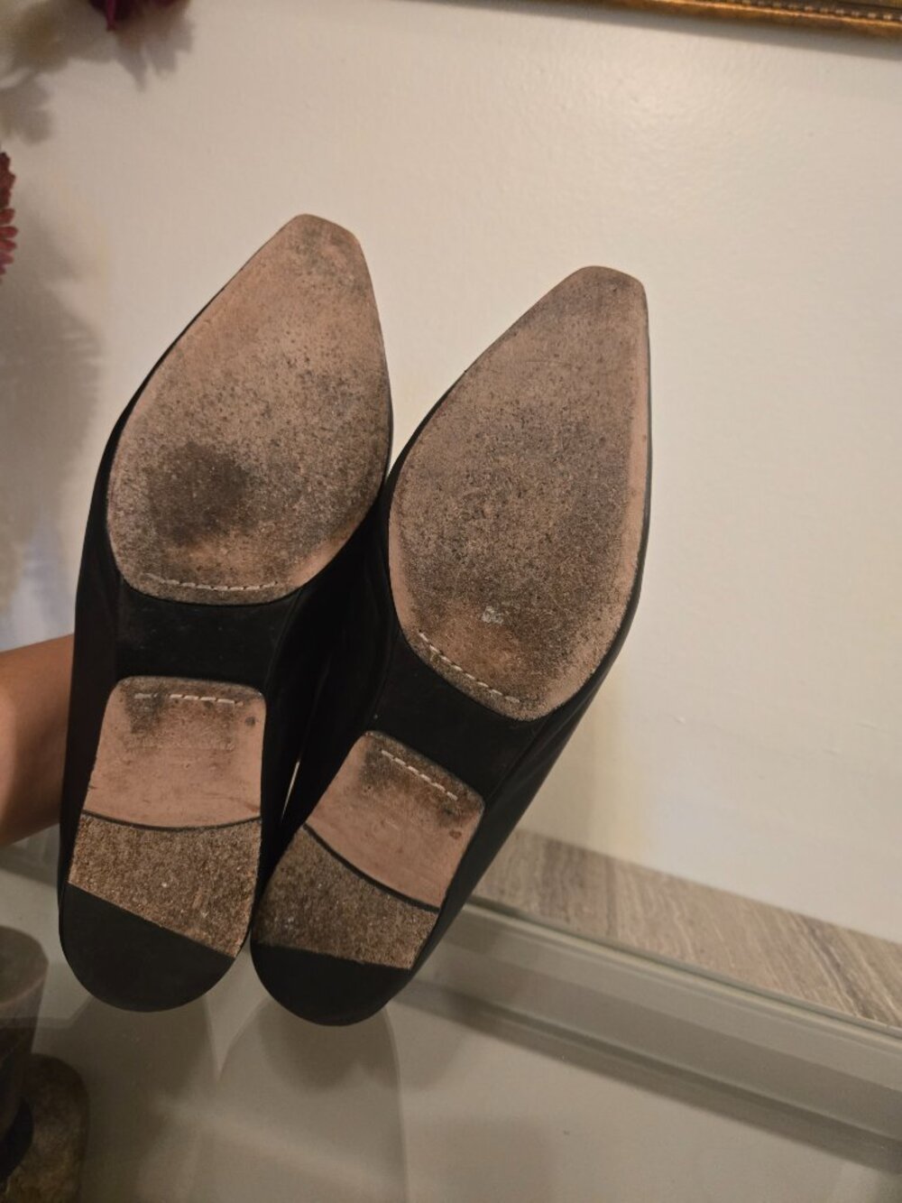 Veronica Beard Black Leather Pointed Loafers with Gold Horsebit - Picture 9 of 9